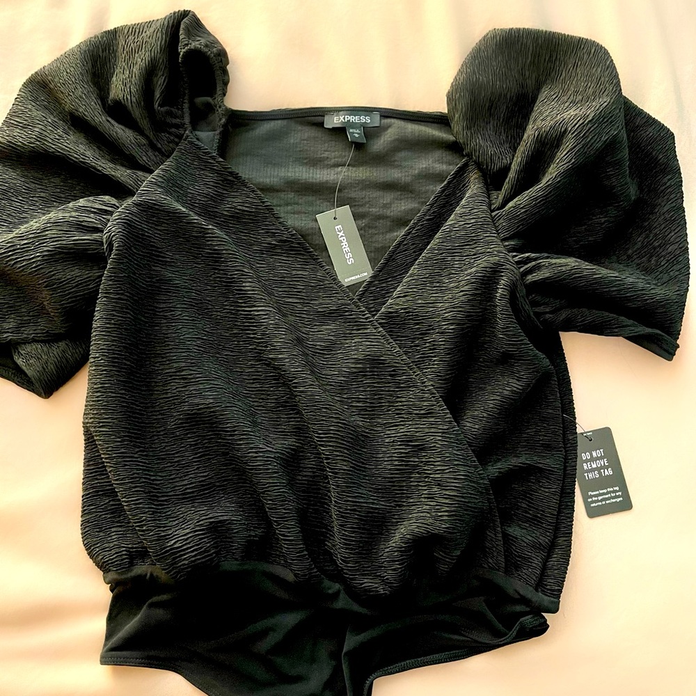 Crepe Bodysuit with Puff Sleeves